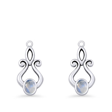 Oval Moonstone 22.6mm Scroll Fishhook Earring 925 Sterling Silver Wholesale